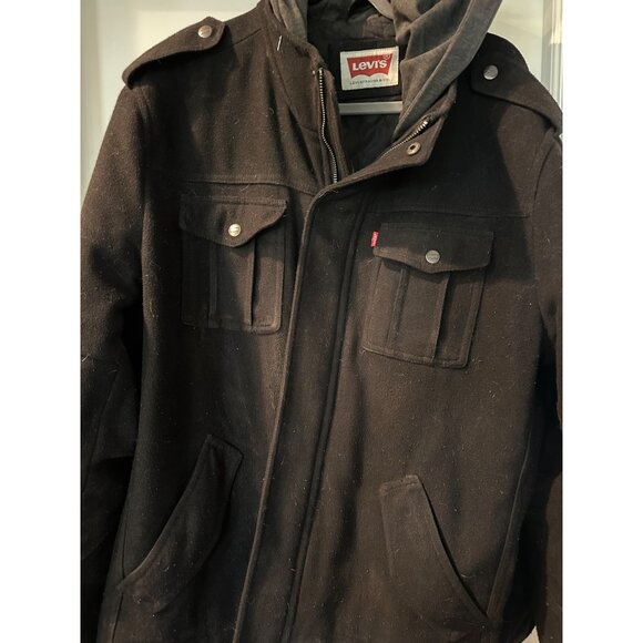 Levis Mens Black Wool Blend Field Jacket With Hood - Picture 4 of 7